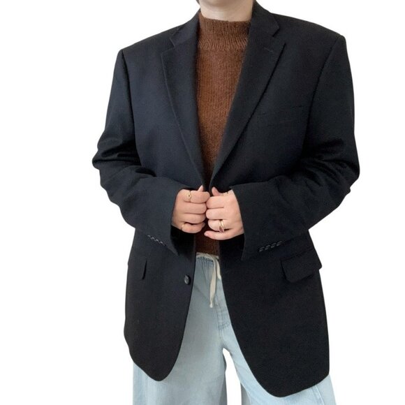 Jos A Bank Signature Mens Black 100% Cashmere Blazer Sport Coat 44L - Picture 2 of 8